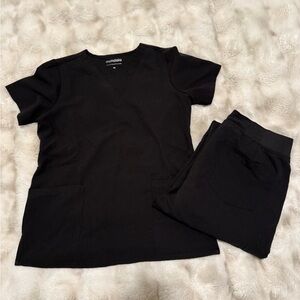 Mandala Women's Black Scrub Set, XS top, Small Joggers